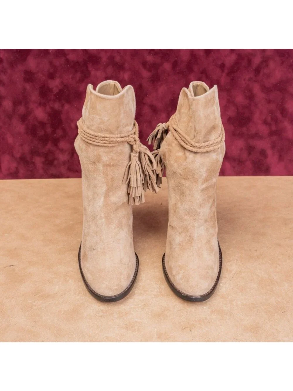 Joie Women Chap Taupe Soft Suede Tassel Boho Cottage Slip-on Boots 7US EUR37